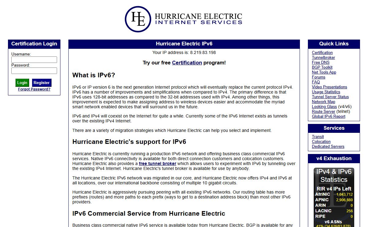 Hurricane Electric IPv6