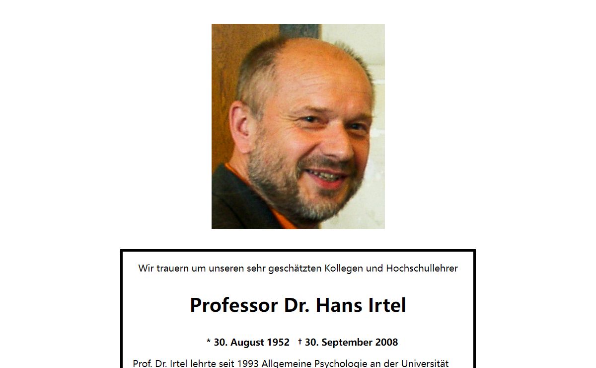 Wir trauern um Prof. Dr. Hans Irtel