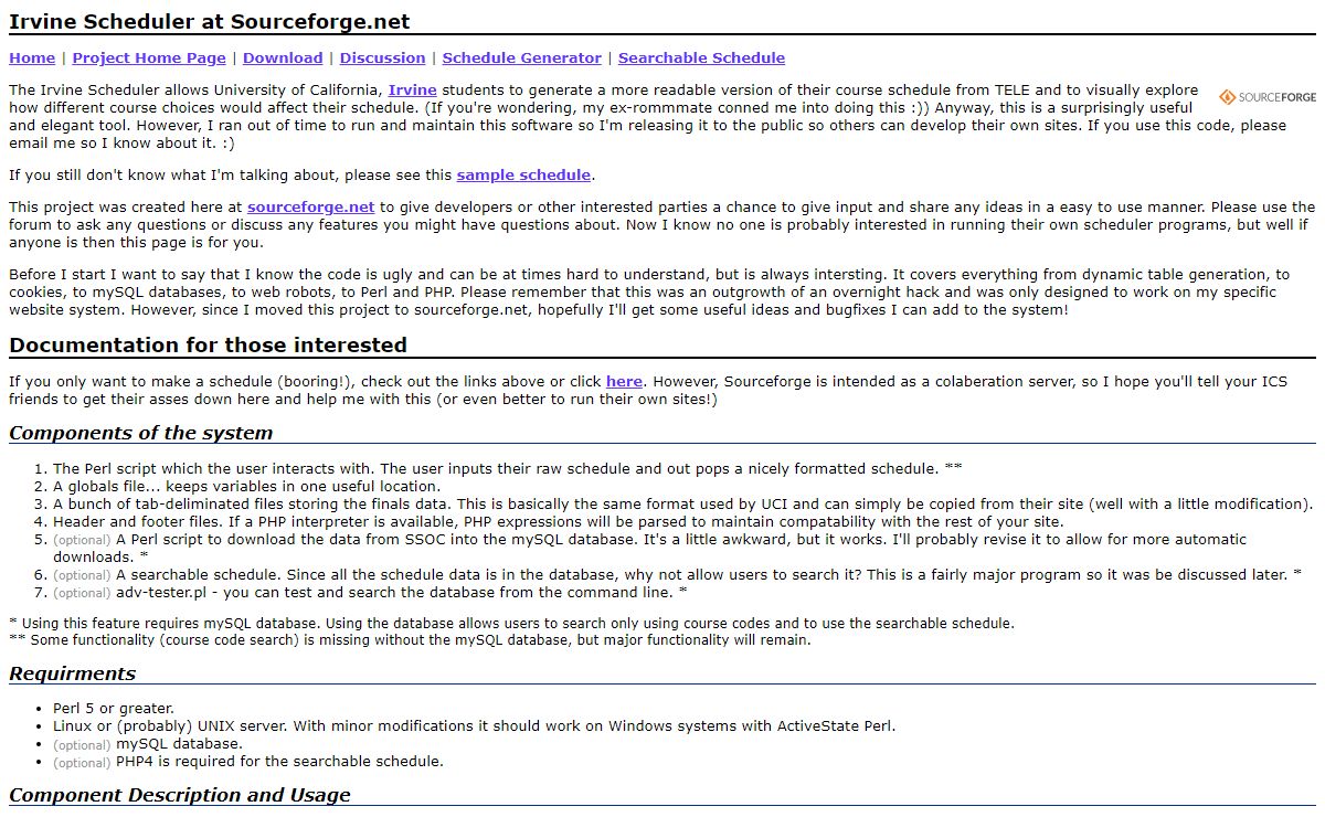 Irvine Scheduler at Sourceforge.net