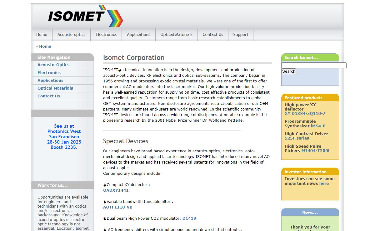 Isomet Corporation Acousto Optics