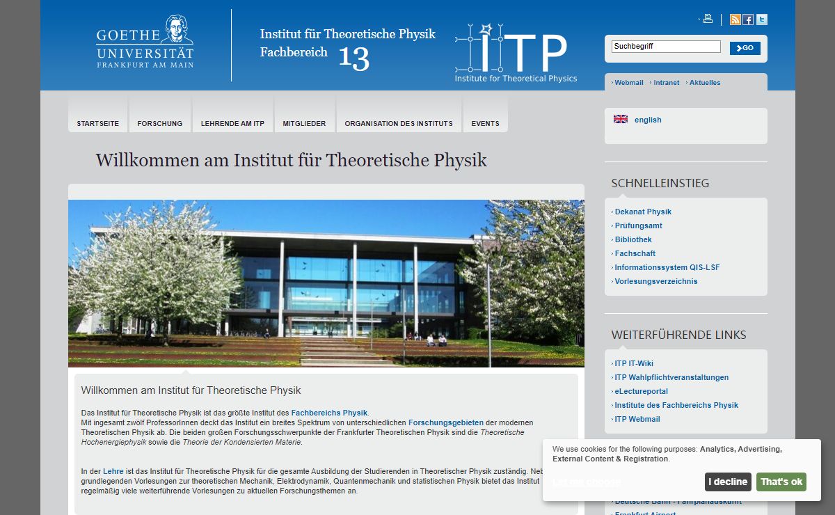 Goethe-Universität — Institut für Theoretische Physik