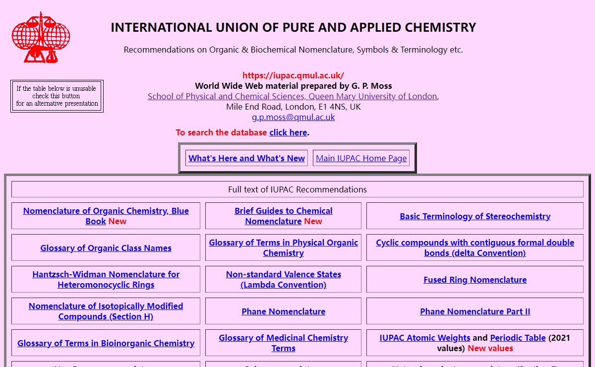 IUPAC Nomenclature Home Page