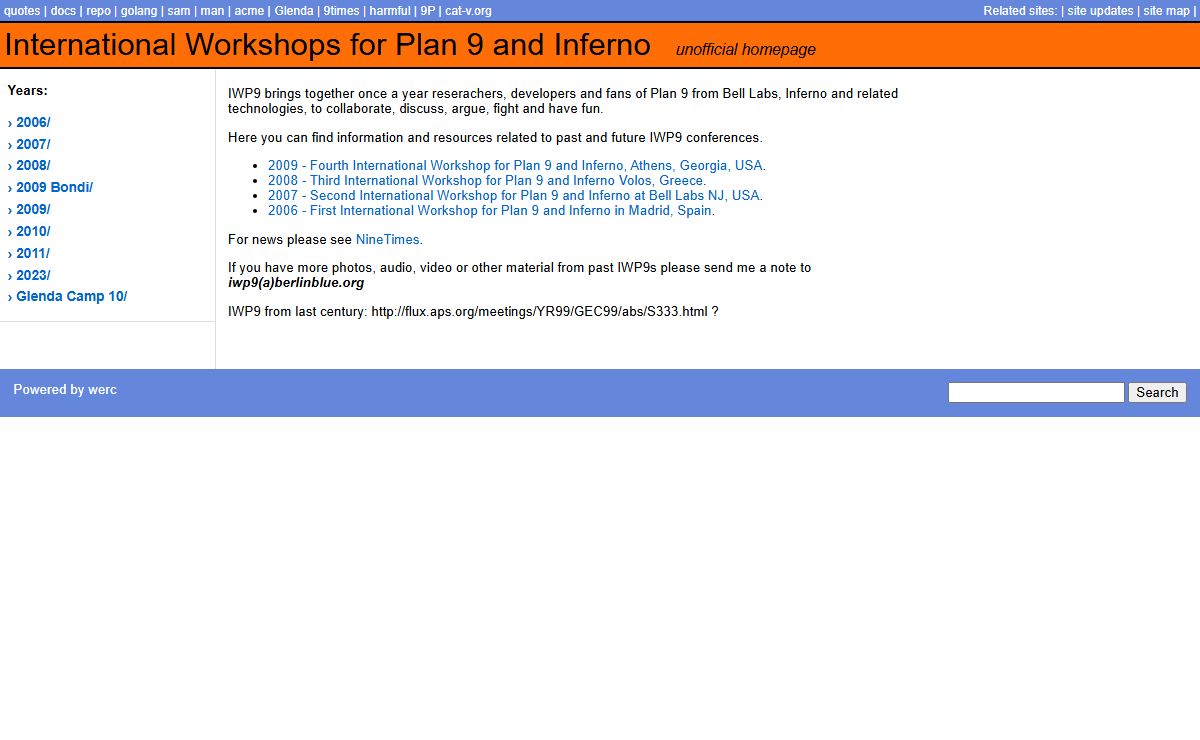 International Workshops for Plan 9 and Inferno unofficial homepage