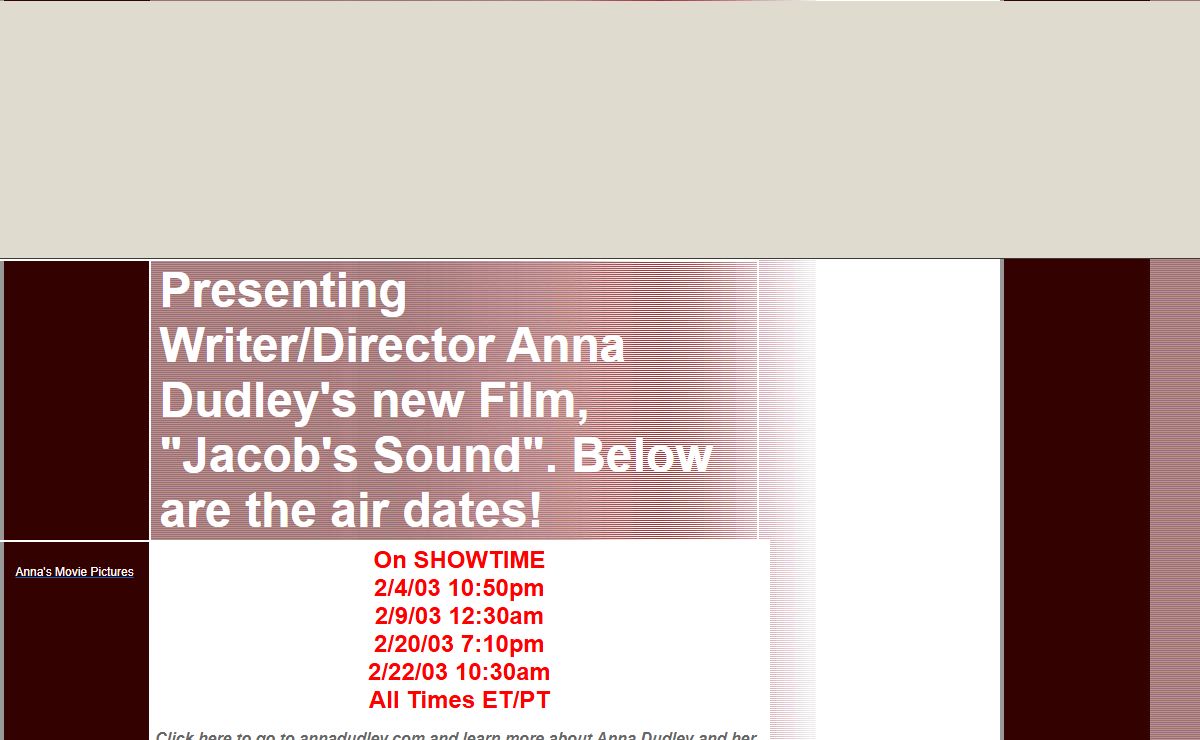 Presenting Writer/Director Anna Dudley's new Film, "Jacob's Sound". Below are the air dates!