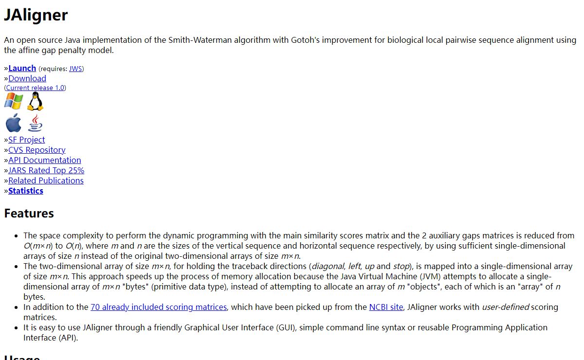 JAligner: Java implementation of the Smith-Waterman algorithm for biological sequence alignment