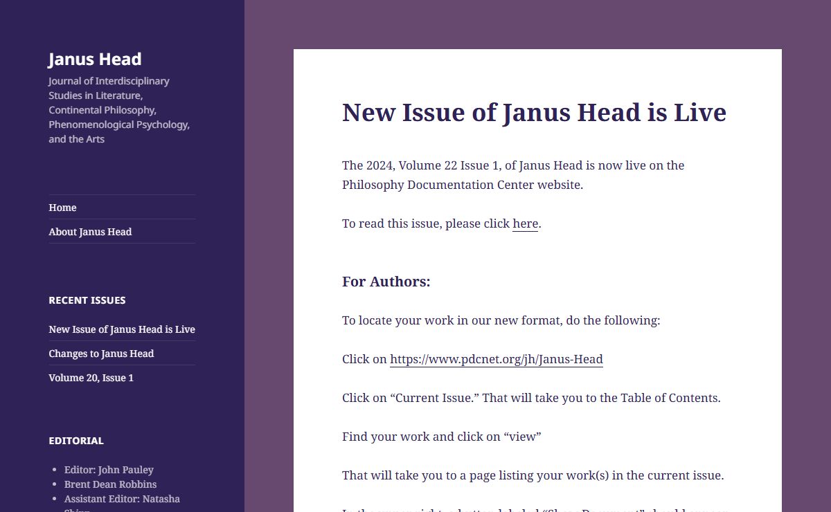 Janus Head – Journal of Interdisciplinary Studies in Literature, Continental Philosophy, Phenomenological Psychology, and the Arts