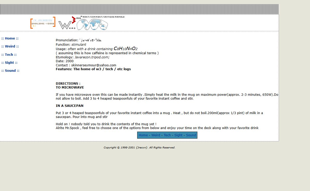 -- Javarecon -- The home of w3 / tech / etc logs <<<