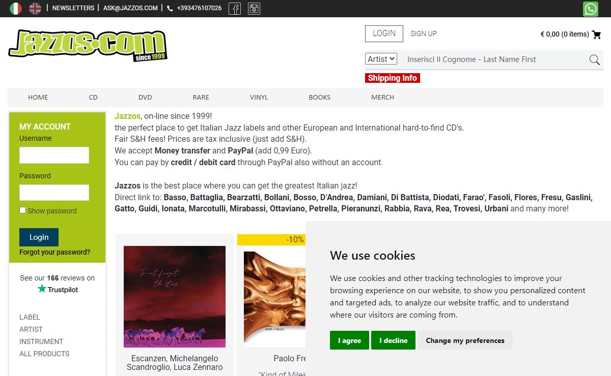 Jazz CDs, DVD, vinyl, books, italian and international, CD's | Jazzos.com
