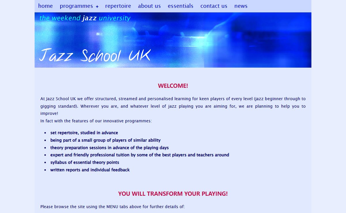 Jazz School UK, the Weekend Jazz University for players of all levels.