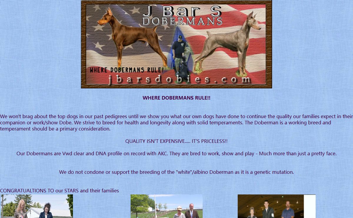 Doberman Pinscher Breeder Work or show puppies J Bar S AKC Dobermans in Missouri