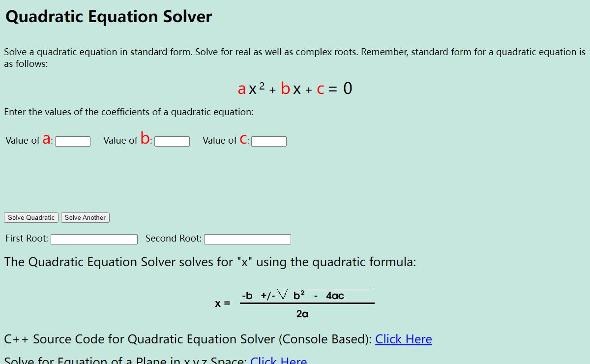 Quadratic Equation Solver