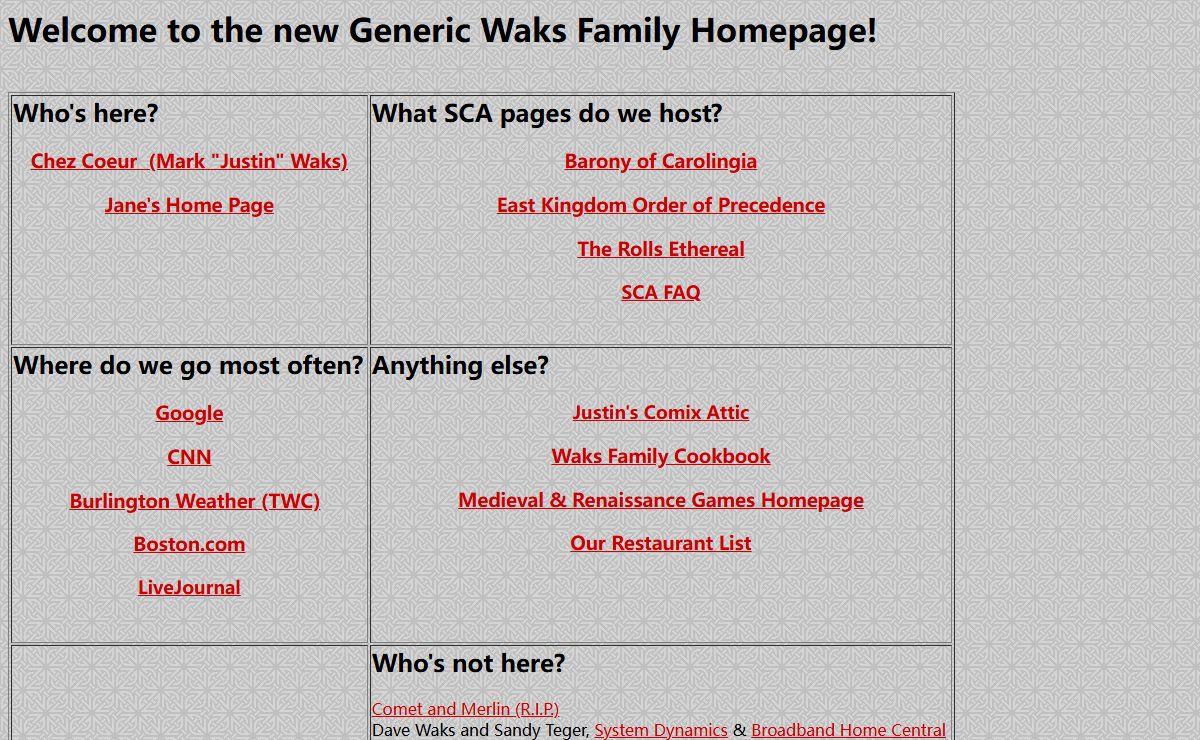 Generic Waks Family Home Page