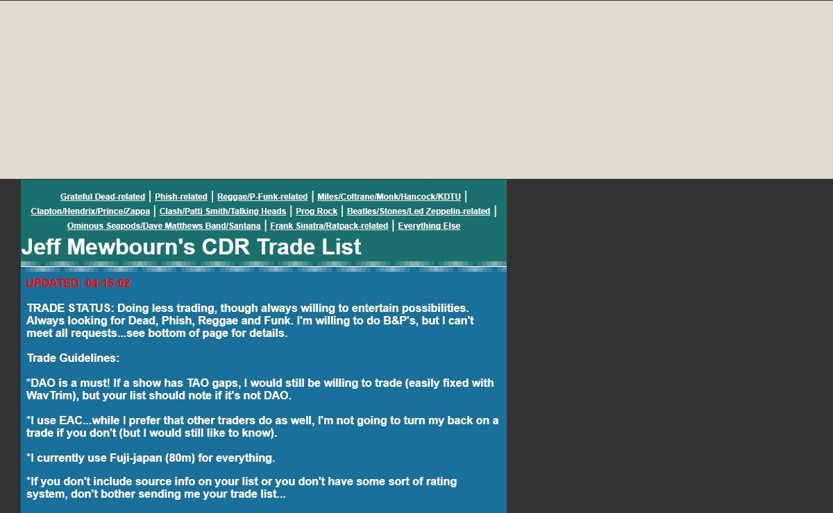 Jeff Mewbourn's CDR Trade List