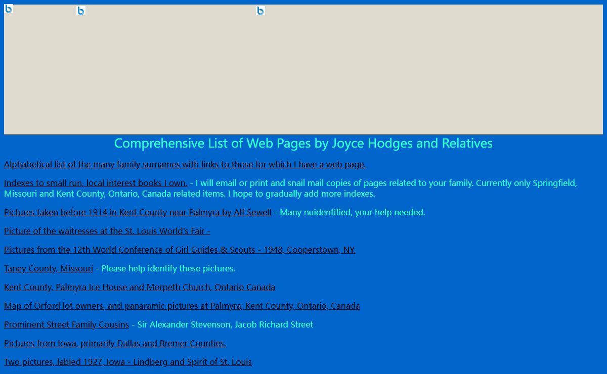 Comprehensive List of Web Pages by Joyce Hodges and Relatives