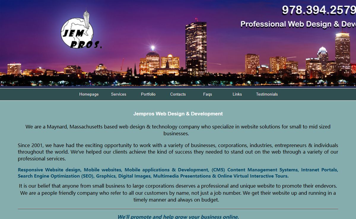 Jempros Web Design & Development Services of Massachusetts - Small Business Websites - SEO - Hudson, Concord, Maynard, MA