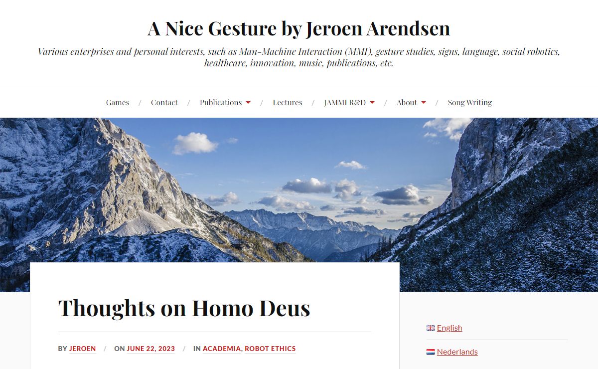 A Nice Gesture by Jeroen Arendsen - Various enterprises and personal interests, such as Man-Machine Interaction (MMI), gesture studies, signs, language, social robotics, healthcare, innovation, music, publications, etc.
