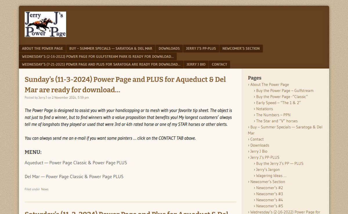Jerry J Power Page – Projected Power Numbers-Form Signals-Early Speed Notations