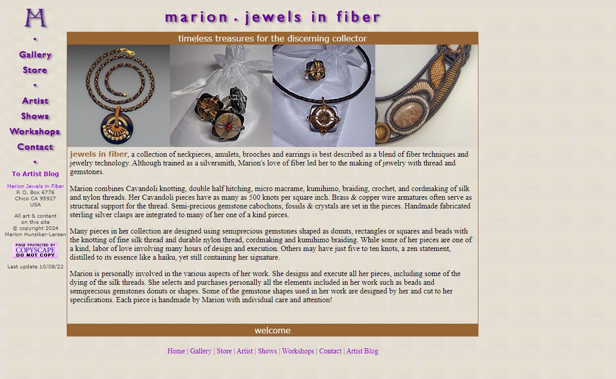 marion jewels in fiber - artisan jewelry with micro macrame, cavandoli knotting, kumihimo braiding and crochet with gemstones