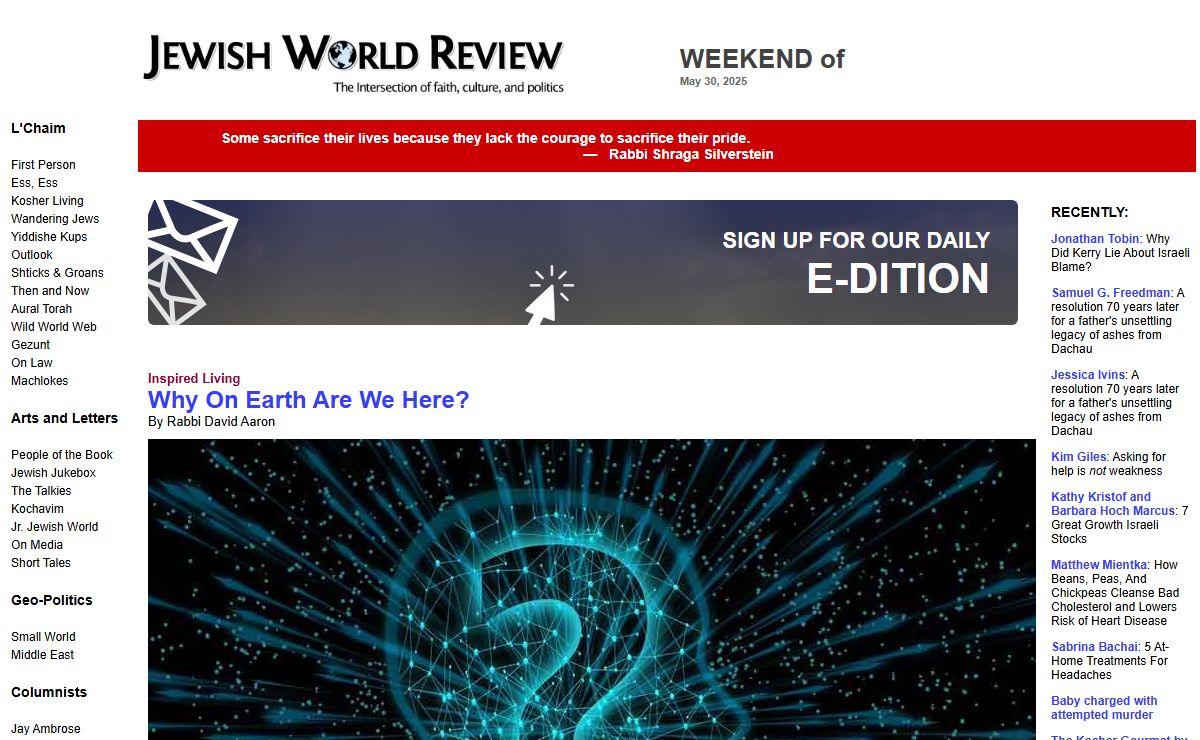 Jewish World Review: The intersection of faith, culture and politics