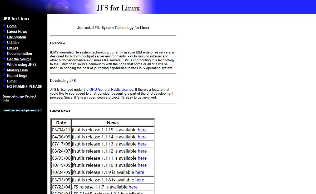 Open source : JFS project Web site