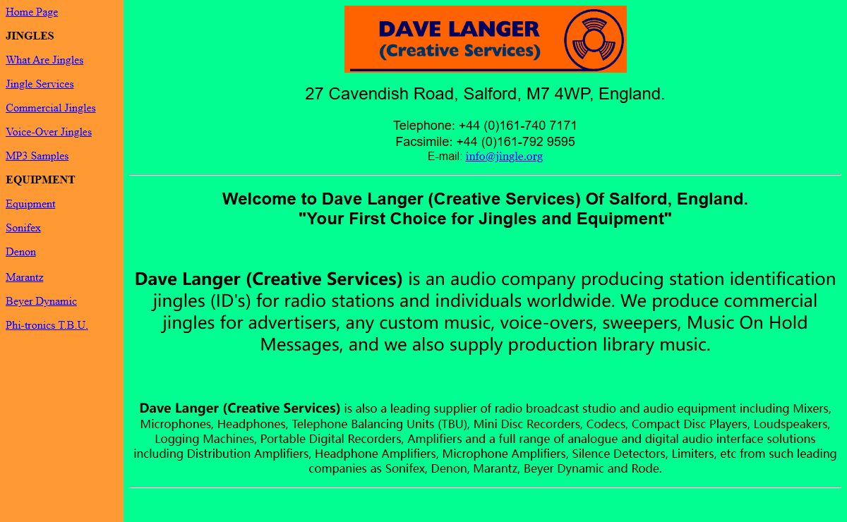 Jingles and equipment from Dave Langer (Creative Services)