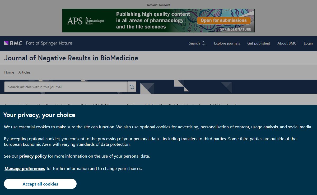 Home page | Journal of Negative Results in BioMedicine