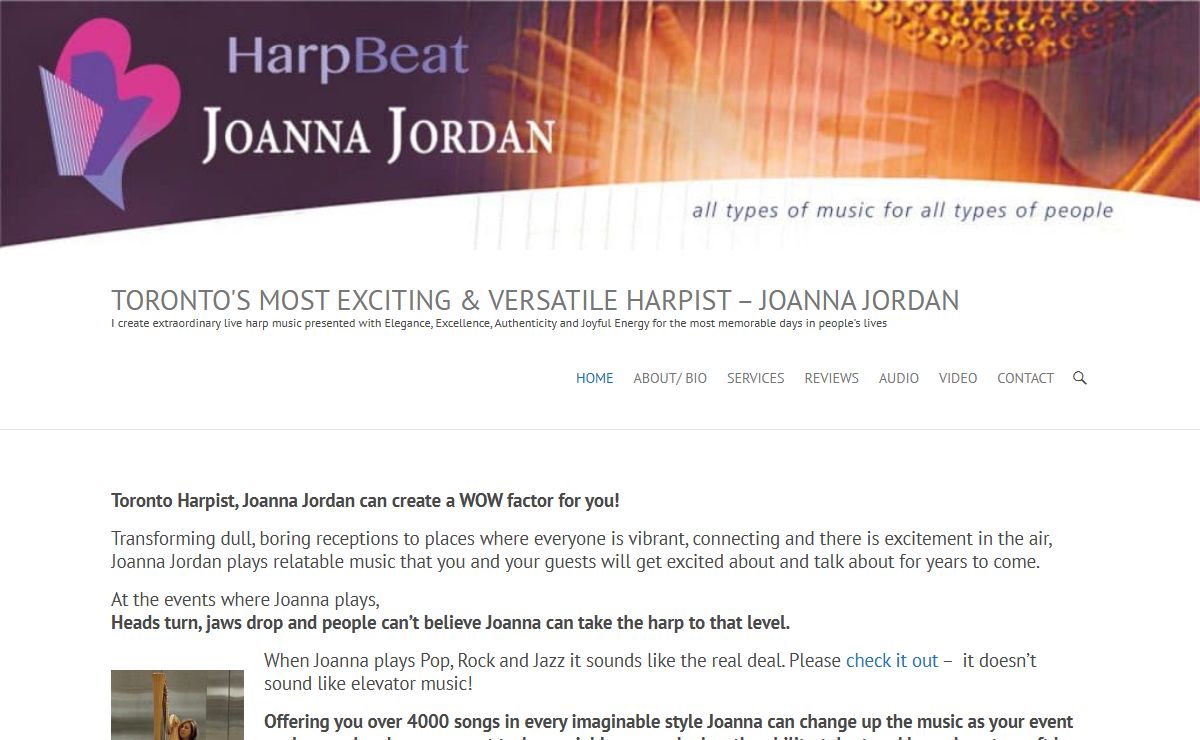 Toronto's most Exciting & Versatile Harpist – Joanna Jordan – I create extraordinary live harp music presented with Elegance, Excellence, Authenticity and Joyful Energy for the most memorable days in people's lives