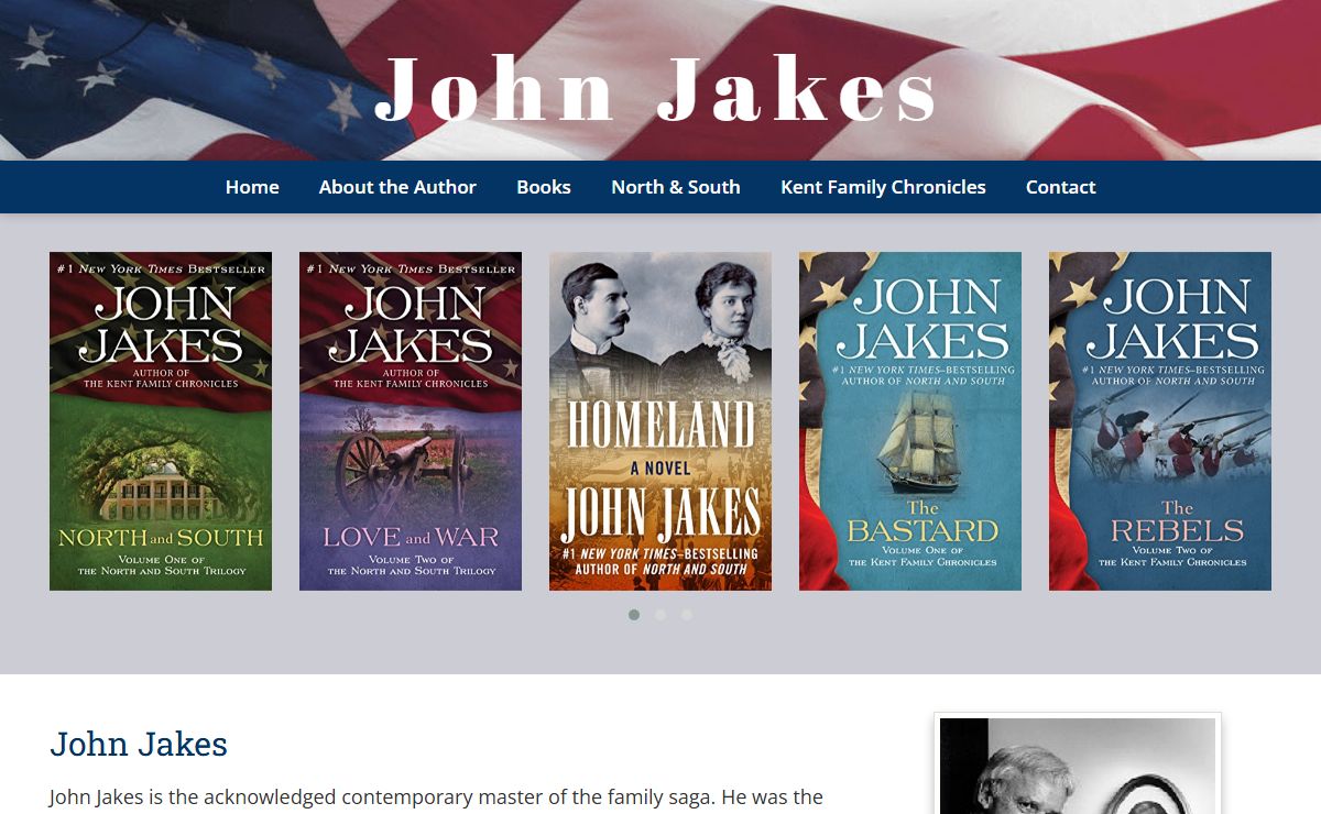 John Jakes, the author of the Kent Family Chronicles, the Civil War saga The North and South Trilogy, and the Crown Family Saga. His books have sold millions of copies worldwide. - John Jakes