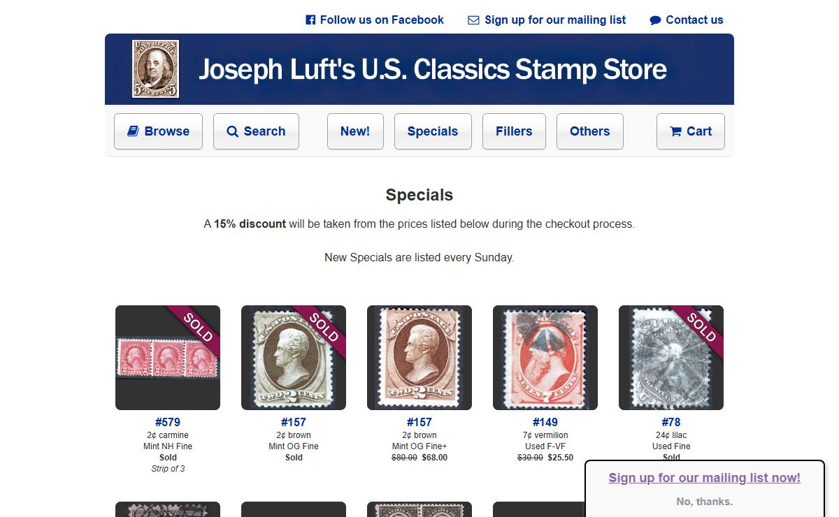 Joseph Luft's U.S. Classics Stamp Store