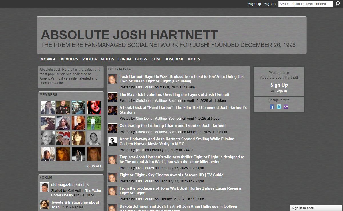 Absolute Josh Hartnett - The premiere fan-managed social network for Josh! Founded December 26, 1998