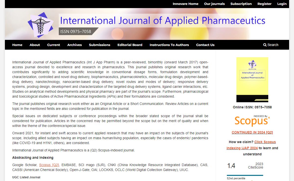 International Journal of Applied Pharmaceutics