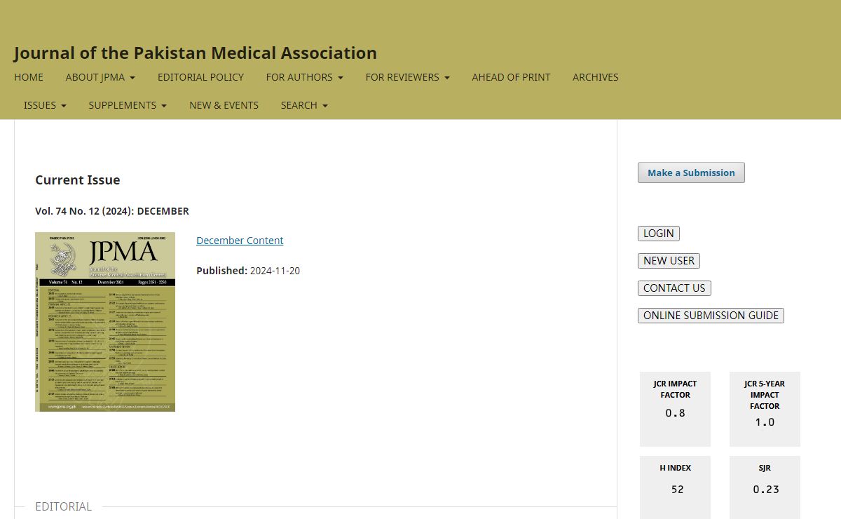 Journal of the Pakistan Medical Association