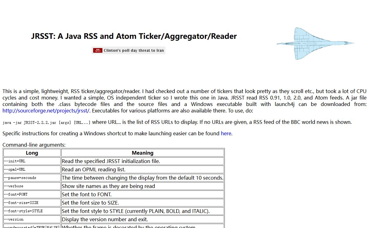 JRSST: A Java RSS and Atom Ticker/Aggregator/Reader