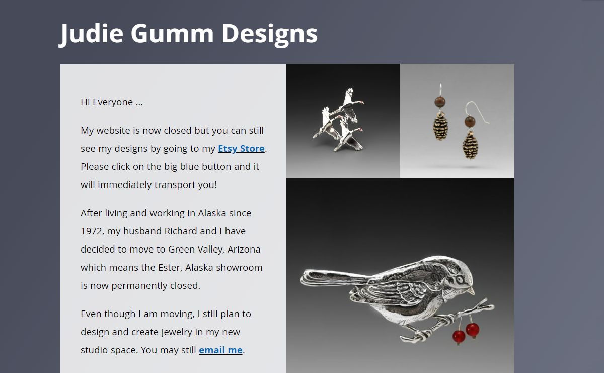 Judie Gumm Designs | Sterling Silver, bronze, and pewter handmade Alaska jewelry, designed by artist Judie Gumm in the lost wax casting process. Nature inspired themes.