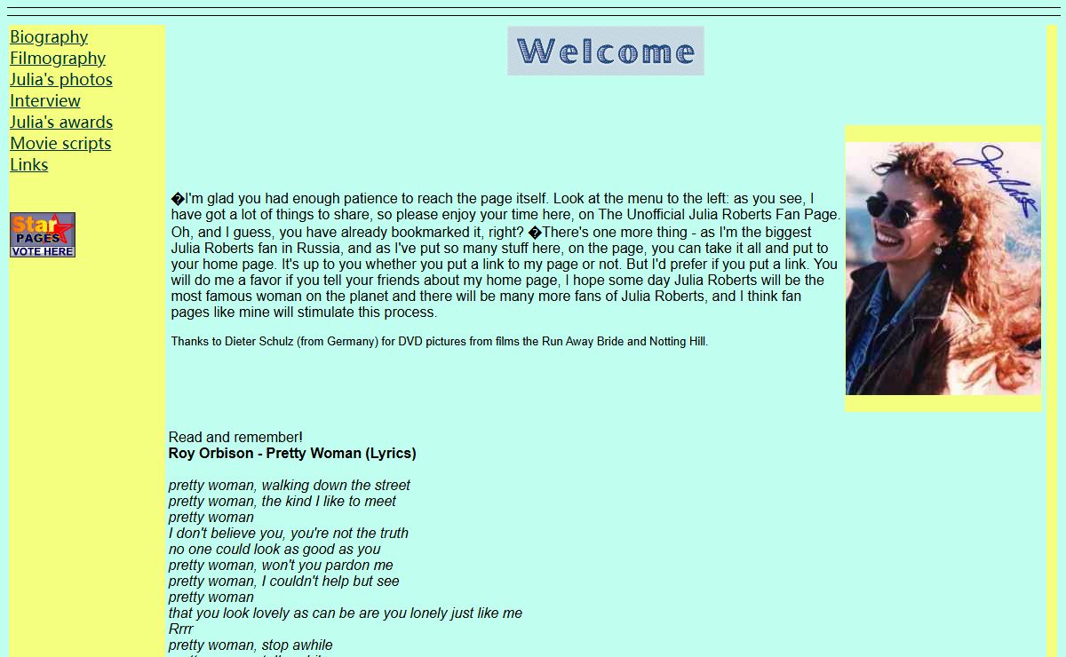 Julia Roberts on the WEB! - Main page.