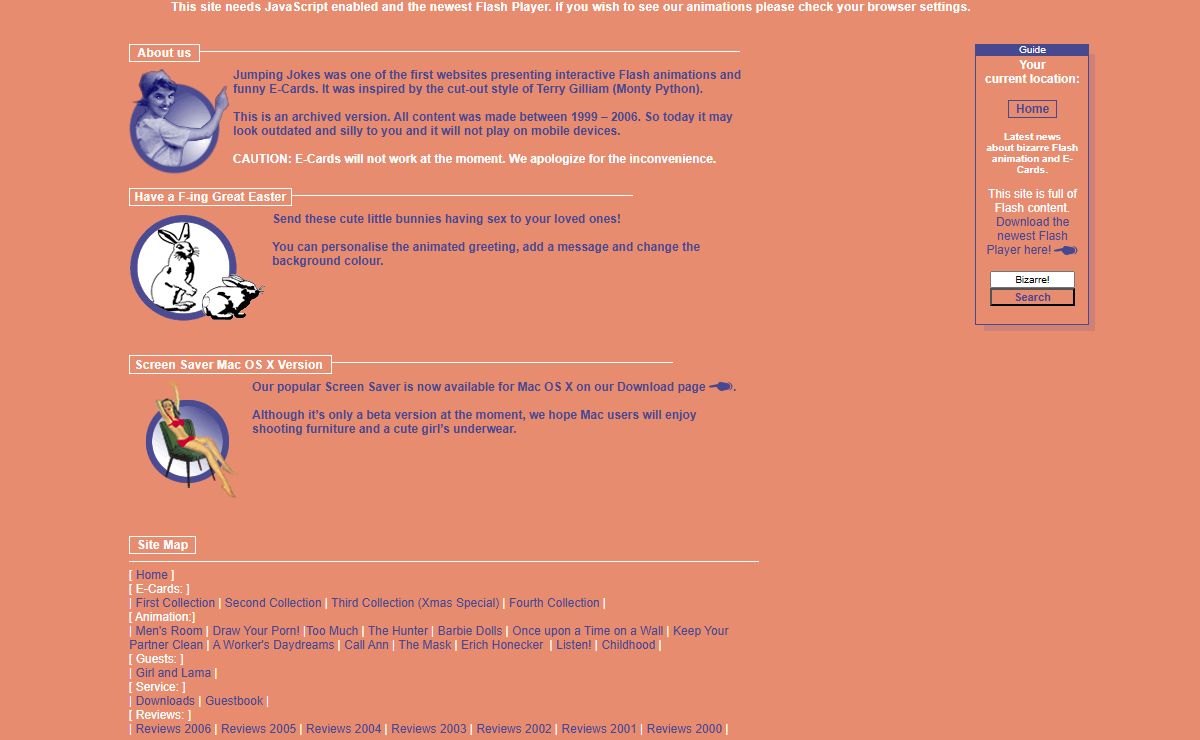 | Home - Latest news about bizarre Flash animation and E-Cards | Jumping Jokes - Home of bizarre animation |