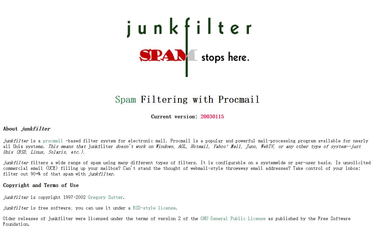 junkfilter : Junk Mail Filtering with Procmail