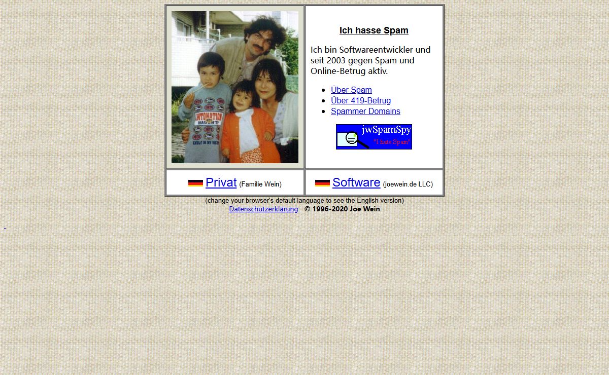 Die Homepage von Joe Wein