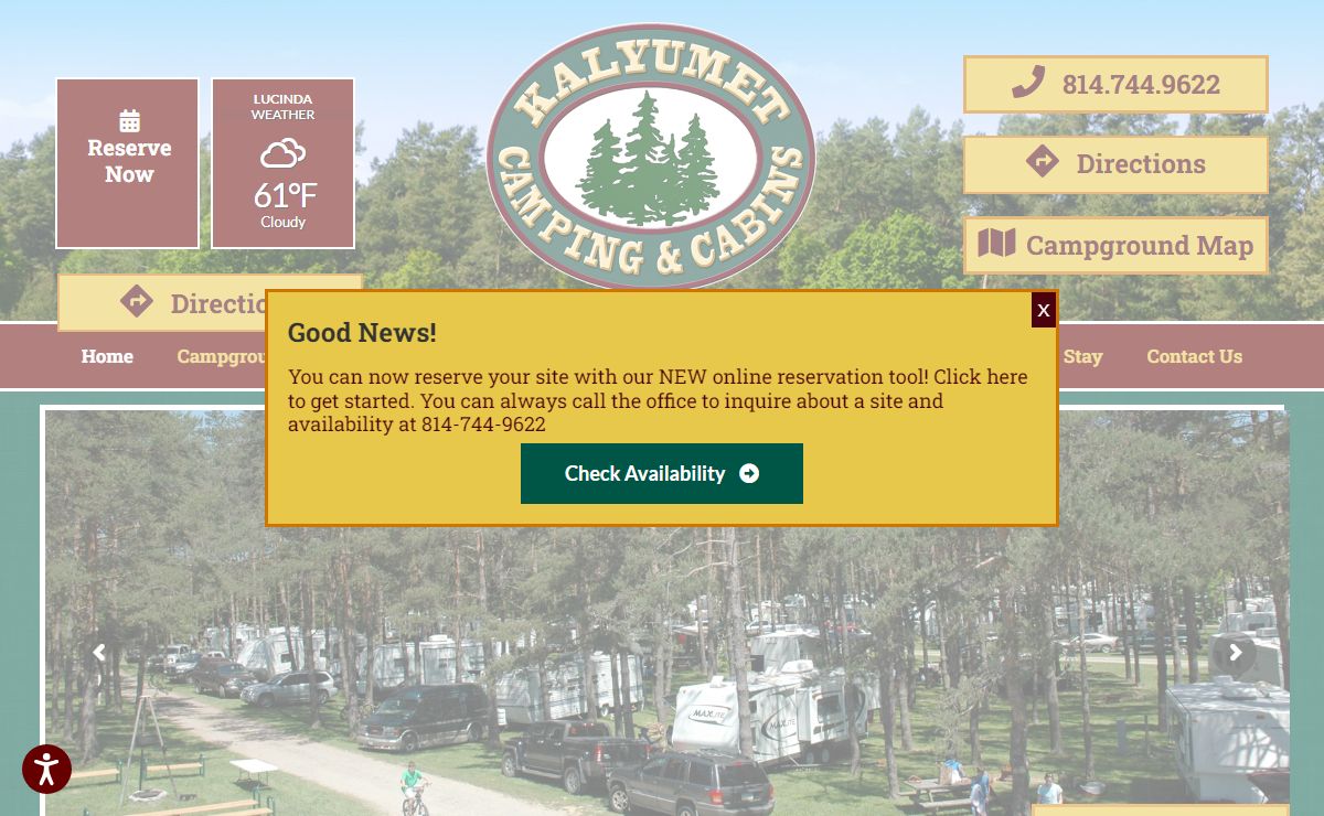 Cook Forest Camping | Kalyumet Camping & Cabins - Lucinda, PA