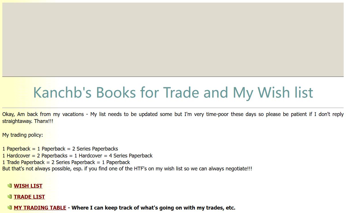 Kanchb's book trade and Wishlist site