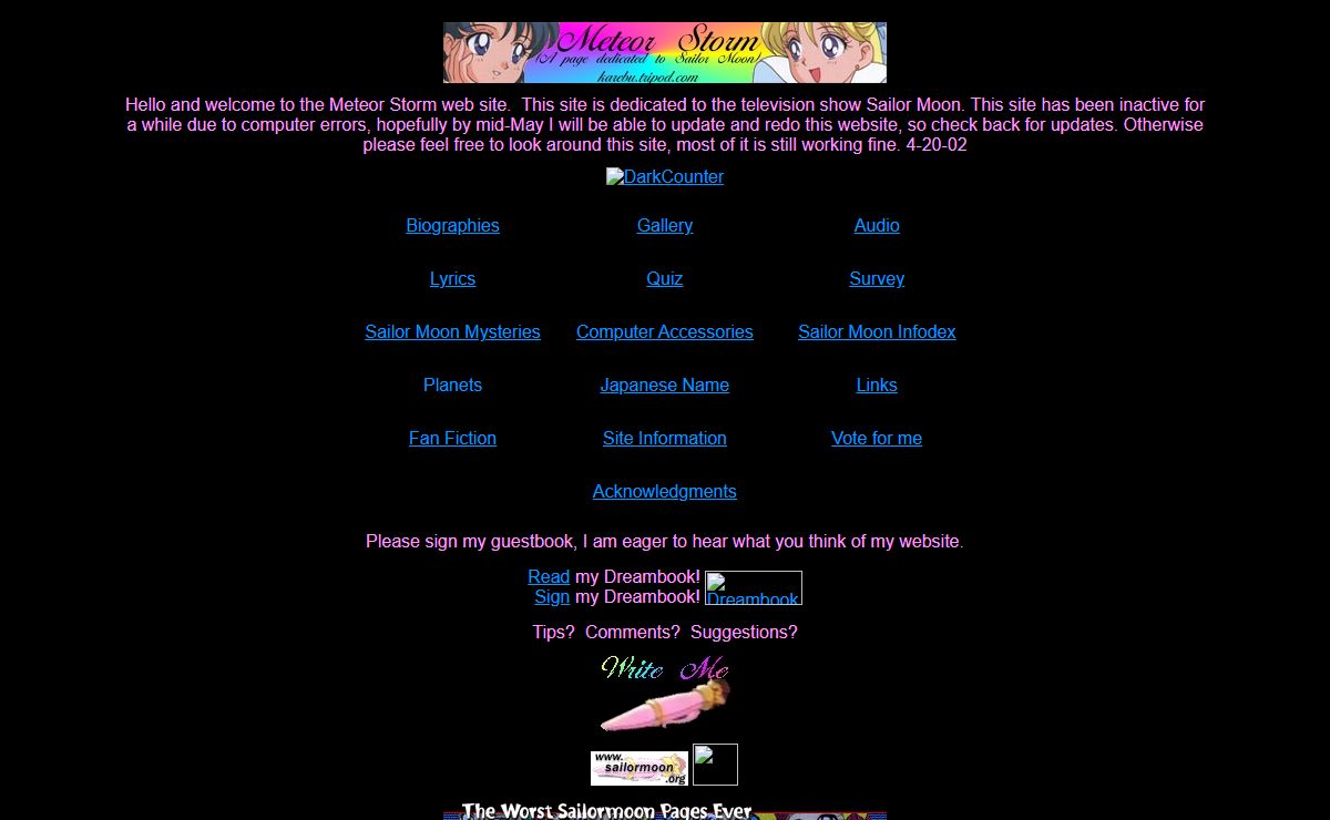 Meteor Storm, a page dedicated to Sailor Moon