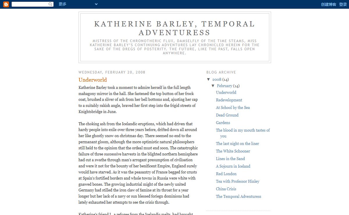 Katherine Barley, Temporal Adventuress
