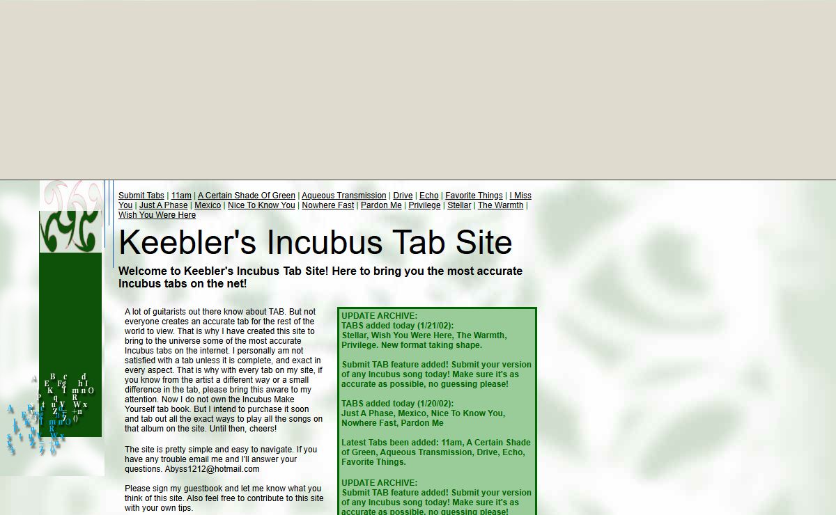 Keebler's Incubus Tab Site