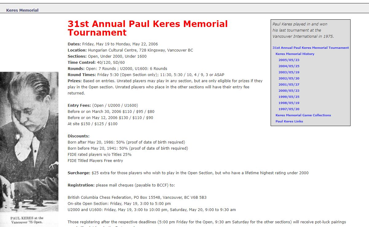 The Paul Keres Memorial Chess Tournament - History and Coming Events