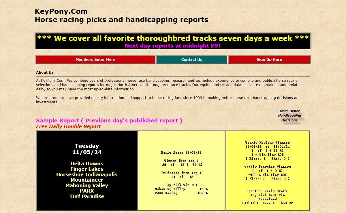 Keypony.com professional horse racing selections and handicapping reports