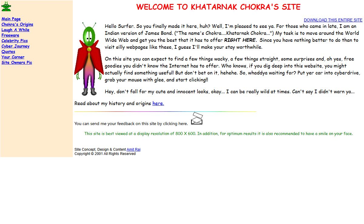 Khatarnak Chokra's Homepage - Pause here for fun, humor, free downloads, cool links, wacky stuff, celebrity pics, and more.