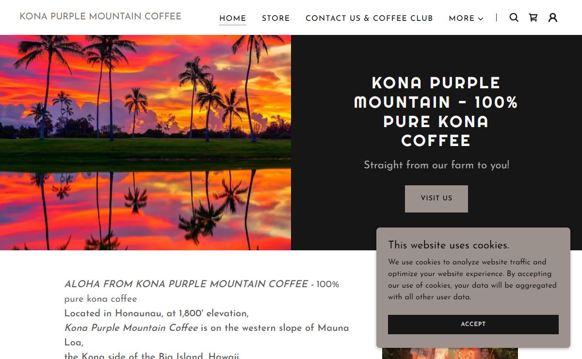 100% pure kona coffee from Kona Purple Mountain