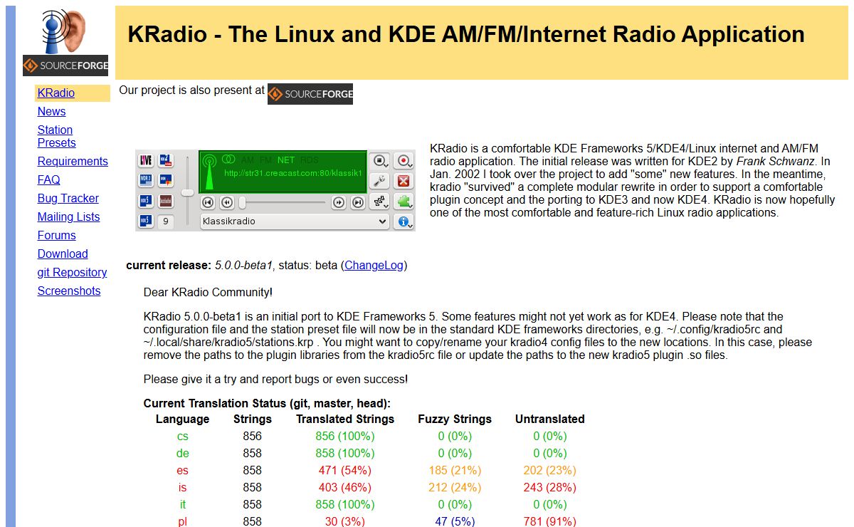 KRadio - The Linux and KDE AM/FM/Internet Radio Application -