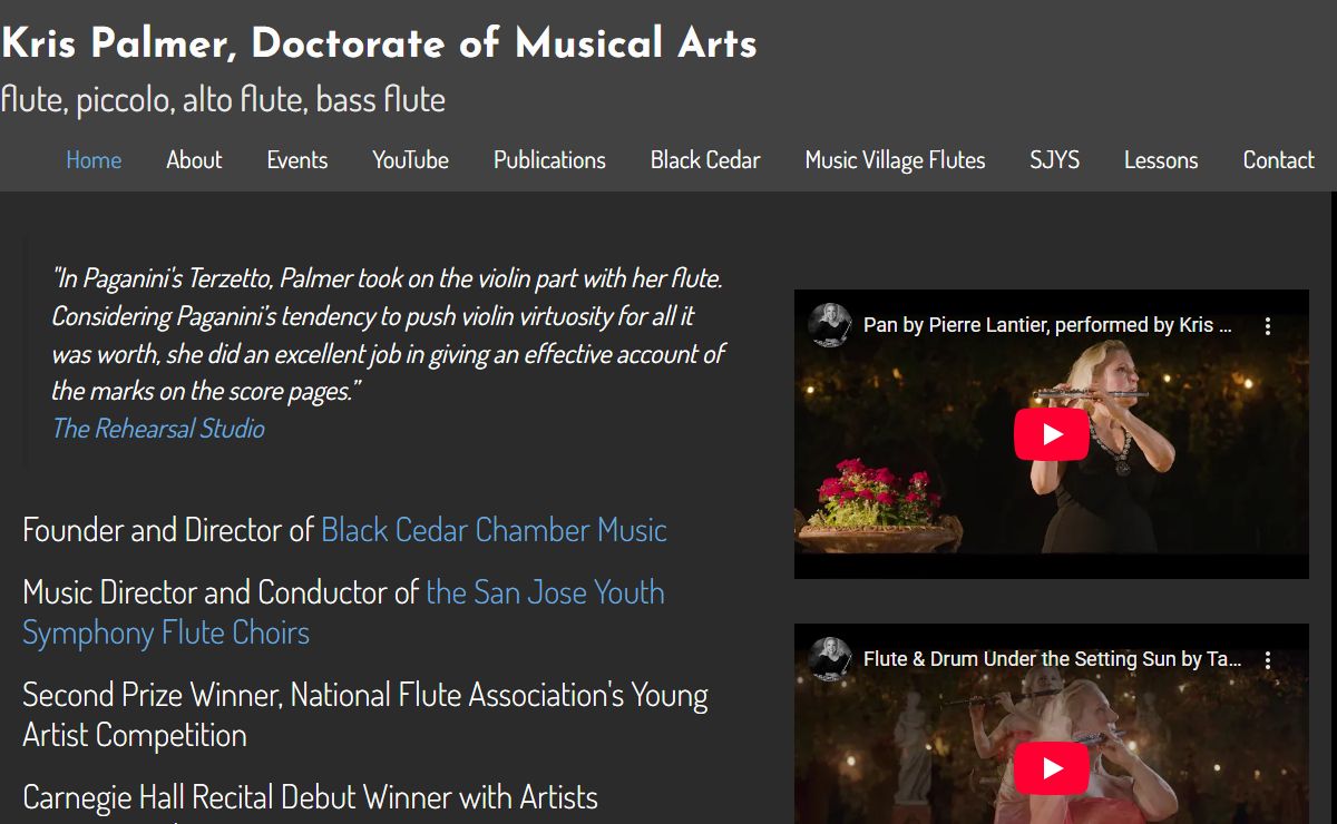 Kris Palmer, Doctorate of Musical Arts flute, piccolo, alto flute, bass flute