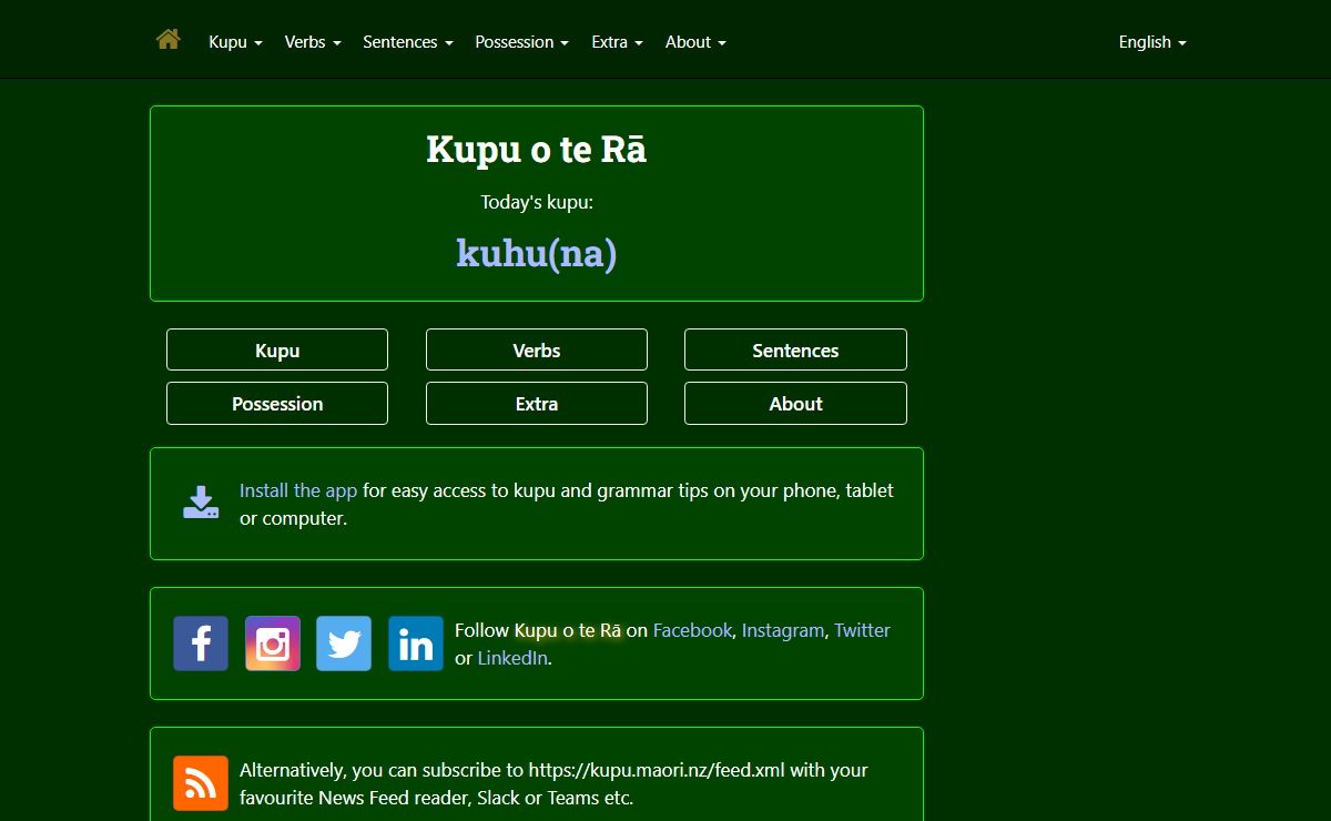 Kupu o te Rā - a word of the day service for Te Reo Māori
